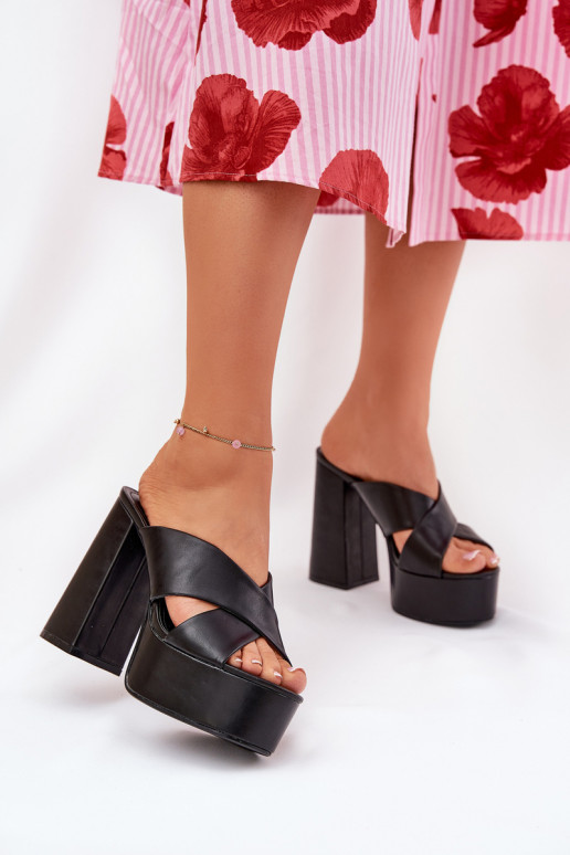Women's Platform And Block Heels Sandals Black Lenobos