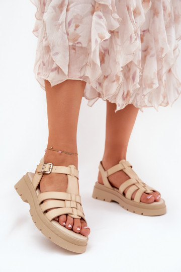 Eco Leather Women's Sandals On Platform Beige Nendales 2