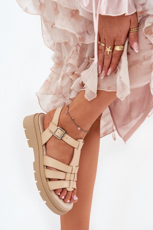 Eko Skórzane Sandały Damskie Na Platformie Beżowe Nendales