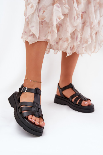 Eco leather sandals for women on platform black Nendales