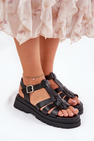 Eco leather sandals for women on platform black Nendales 2