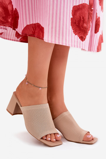 Women s Heeled Block Sandals Beige Wenilan