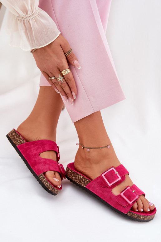 Women's sandals with transparent elements on cork sole fuchsia Sercele