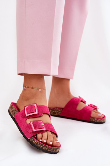 Women's sandals with transparent elements on cork sole fuchsia Sercele 2