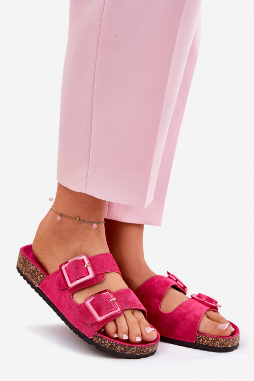 Women's sandals with transparent elements on cork sole fuchsia Sercele