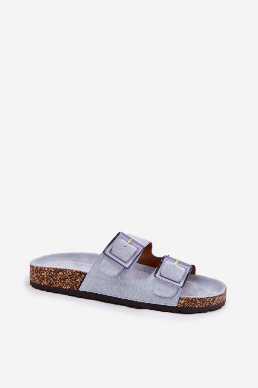 Women's sandals with buckles on cork sole blue Sercele