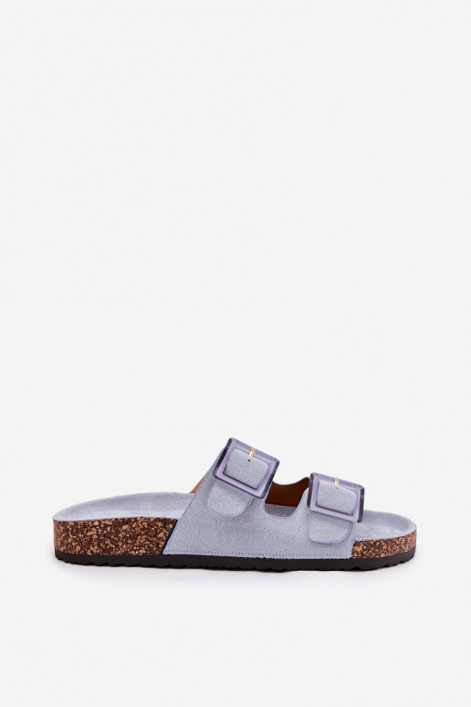 Women's sandals with buckles on cork sole blue Sercele