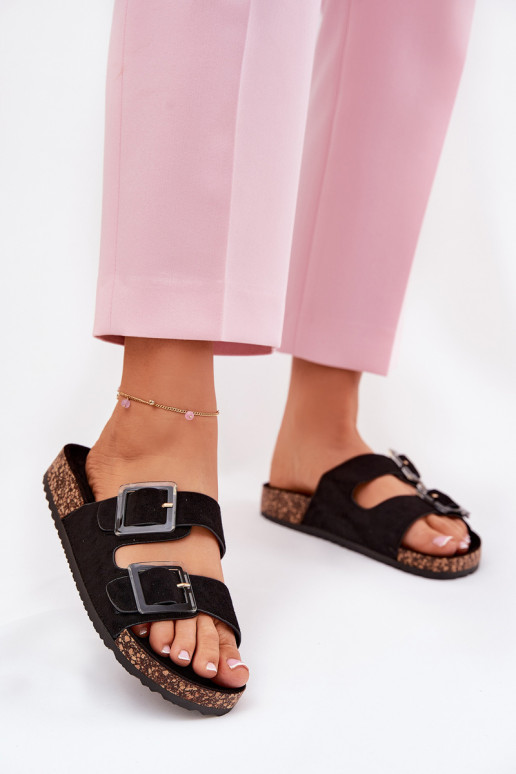 Women's Sandals With Buckles On Cork Sole Black Sercele