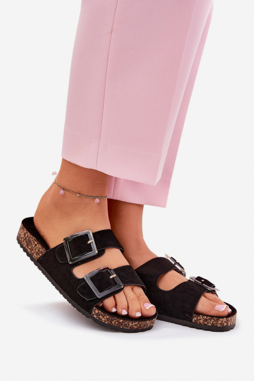 Women's Sandals With Buckles On Cork Sole Black Sercele