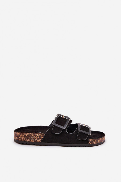 Women's Sandals With Buckles On Cork Sole Black Sercele