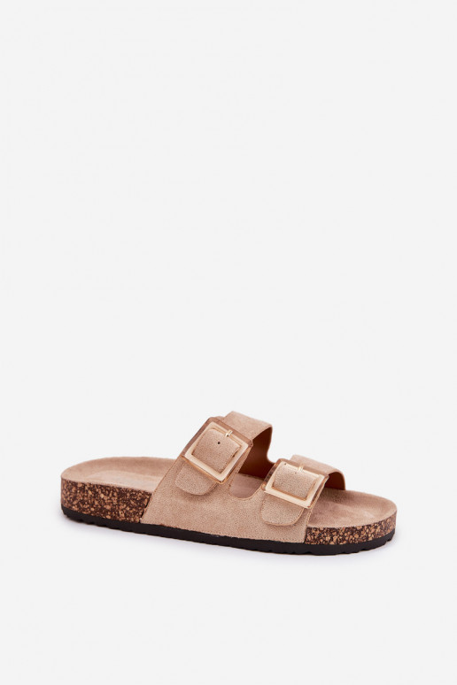 Women Sandals With Buckles On Cork Sole Beige Sercele