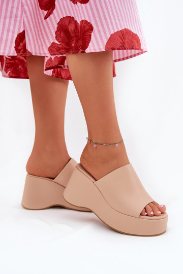 Eco Leather Women's Sandals On Platform And Wedge Beige Kisoffi