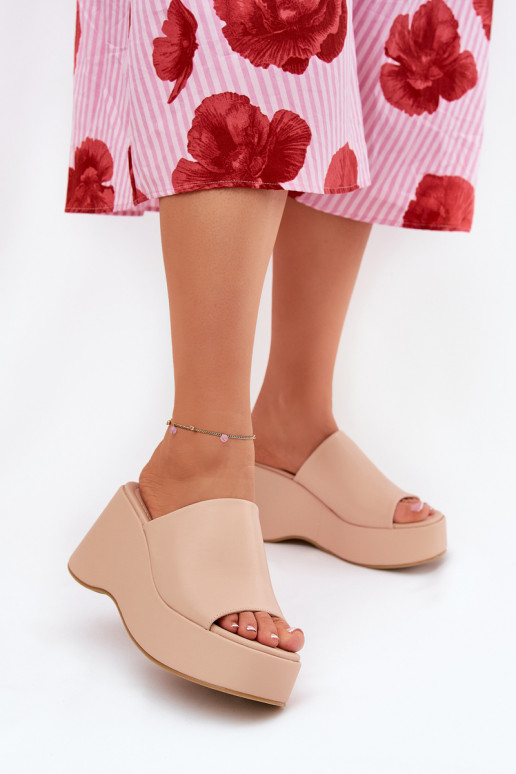 Eco Leather Women's Sandals On Platform And Wedge Beige Kisoffi