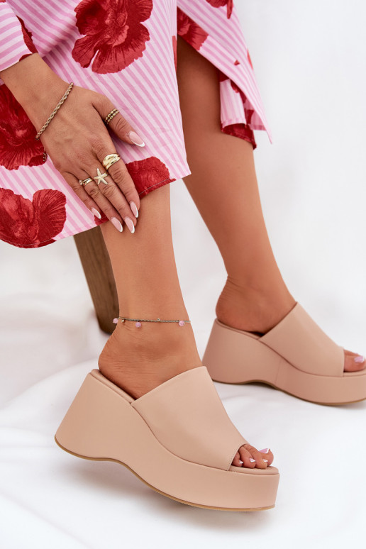 Eco Leather Women's Sandals On Platform And Wedge Beige Kisoffi