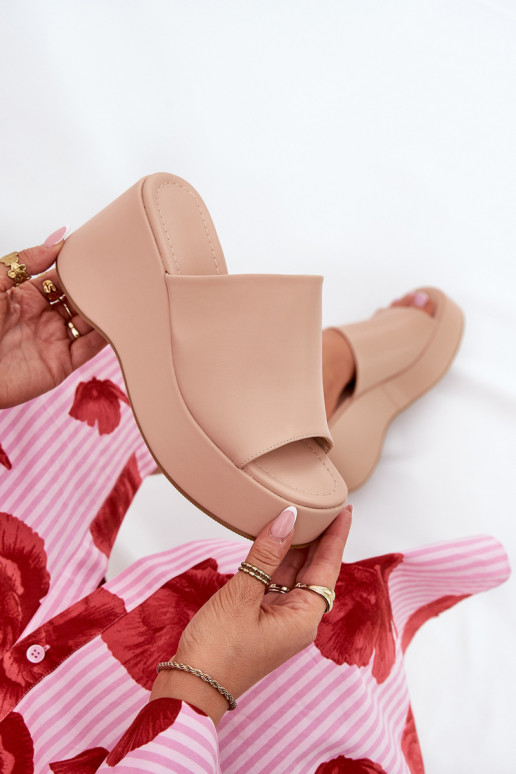 Eco Leather Women's Sandals On Platform And Wedge Beige Kisoffi