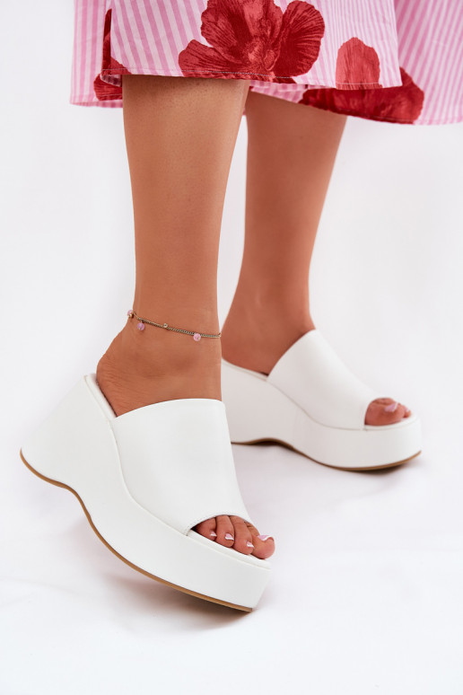 Eco Leather Women's Slippers On Platform And Wedge White Kisoffi