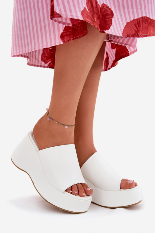 Eco Leather Women's Slippers On Platform And Wedge White Kisoffi