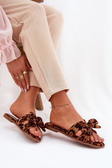 Flat Women's Slippers With Bow Leopard Brown Tobin