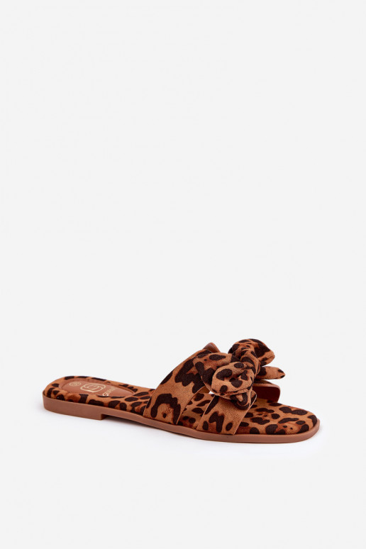 Flat Women's Slippers With Bow Leopard Brown Tobin