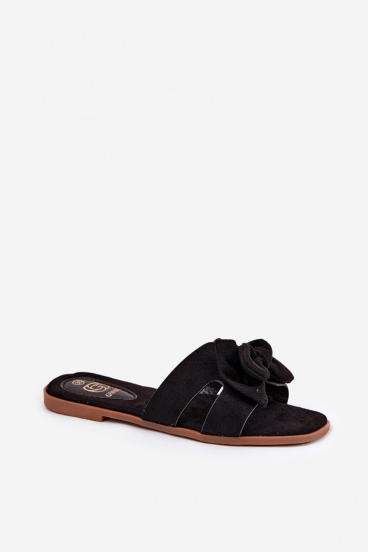 Flat Women's Slippers With Bow Black Tobin