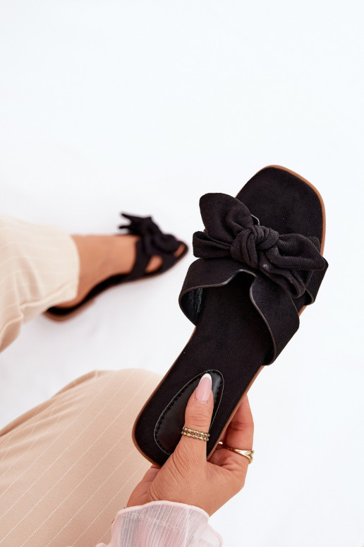 Flat Women's Slippers With Bow Black Tobin