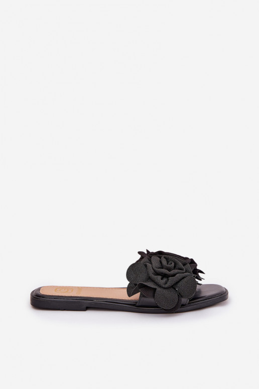 Flat Women's Slippers With Bow Black Tobin