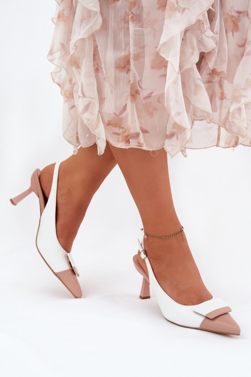 Elegant High Heels With Decoration Eco Leather White Ottoles