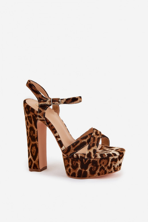 Sandały Damskie Na Wysokim Słupku I Platformie W Panterkę Brązowe Jovenes