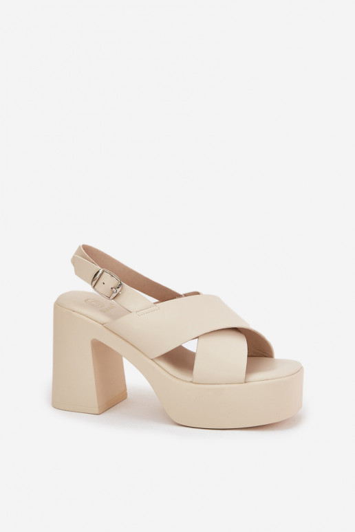 Ladies Sandals On Heel And Platform Made Of Eco Leather Light Beige Annavin