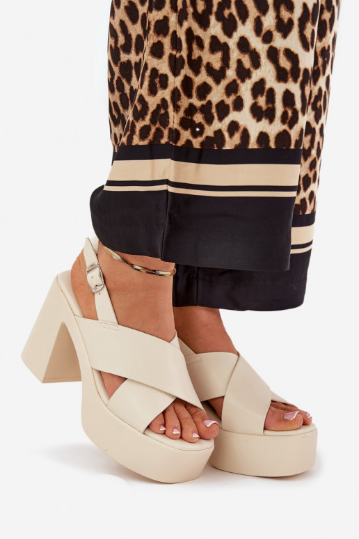Ladies Sandals On Heel And Platform Made Of Eco Leather Light Beige Annavin