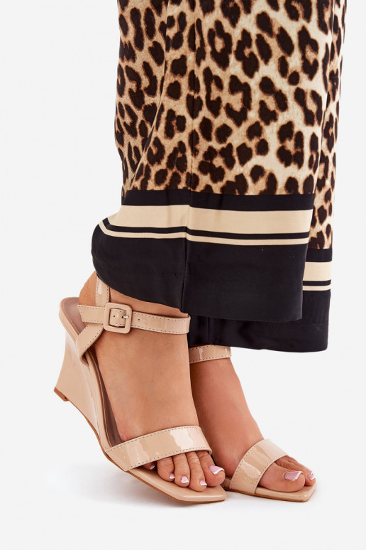 Lacquered Women's Wedge Sandals Nude Vliraya Lacquered Women's Wedge Sandals Nude Vliraya