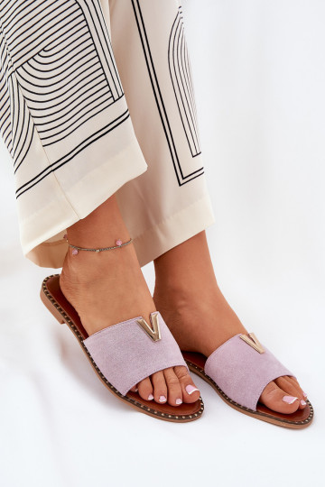 Women's Flat Sandals With Decorative Details Purple Saliena