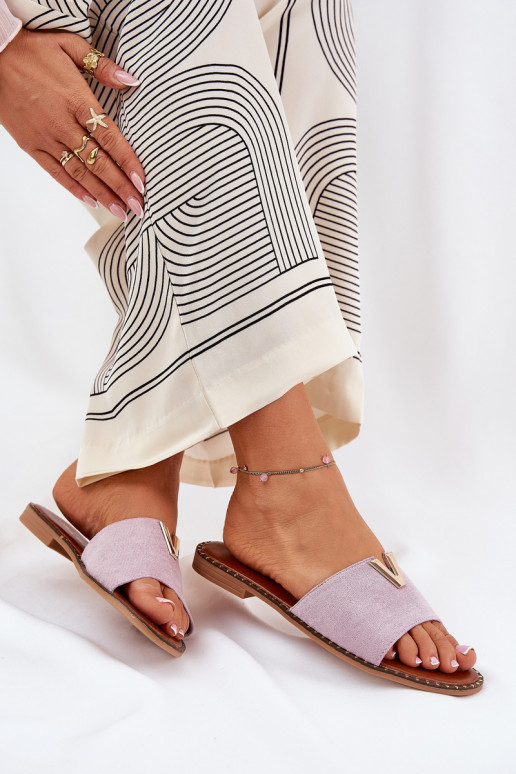 Women's Flat Sandals With Decorative Details Purple Saliena