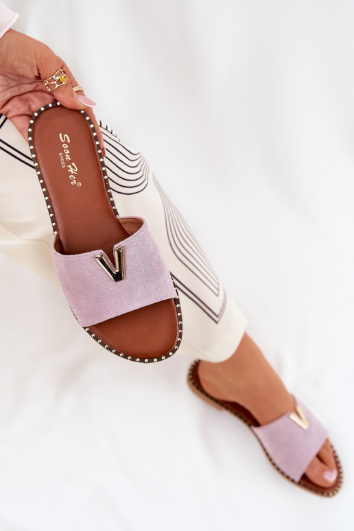 Women's Flat Sandals With Decorative Details Purple Saliena