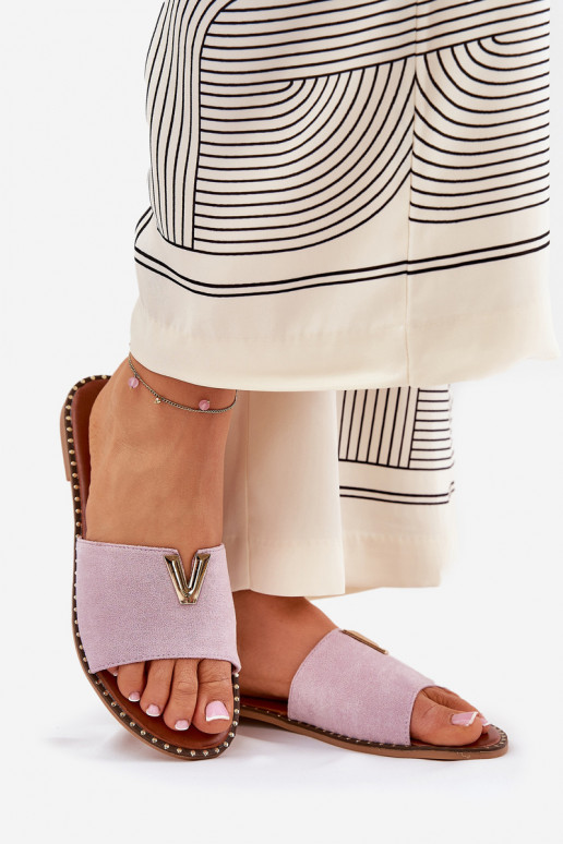 Women's Flat Sandals With Decorative Details Purple Saliena
