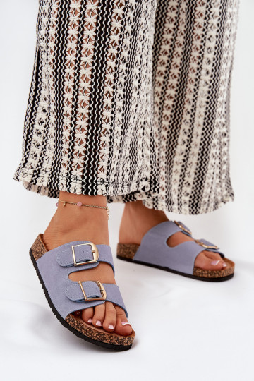 Womens Sandals On Cork Platform With Golden Buckles Blue Lisavionea 2