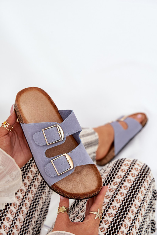 Womens Sandals On Cork Platform With Golden Buckles Blue Lisavionea