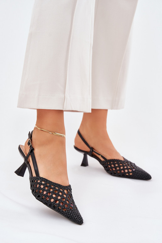 Stiletto Heels With Pointed Toe And Open Heel Black Umirana Stiletto Heels With Pointed Toe And Open Heel Black Umirana