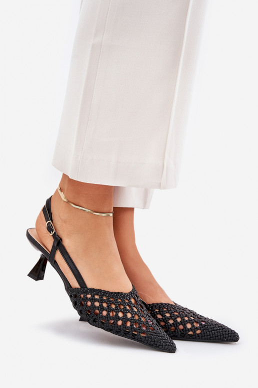 Stiletto Heels With Pointed Toe And Open Heel Black Umirana Stiletto Heels With Pointed Toe And Open Heel Black Umirana