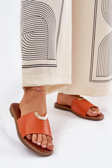 Women's Eco Leather Slippers With Decorative Details Orange Mevith 2