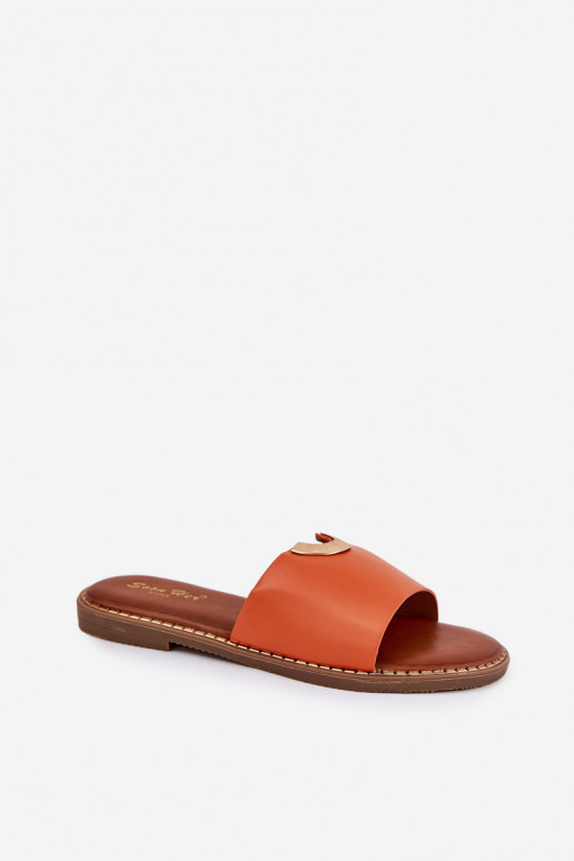 Women's Eco Leather Slippers With Decorative Details Orange Mevith Women's Eco Leather Slippers With Decorative Details Orange Mevith