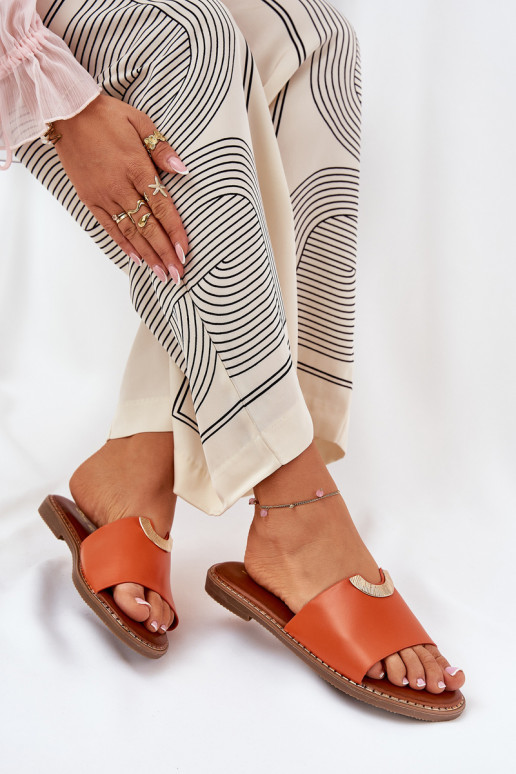 Women's Eco Leather Slippers With Decorative Details Orange Mevith Women's Eco Leather Slippers With Decorative Details Orange Mevith