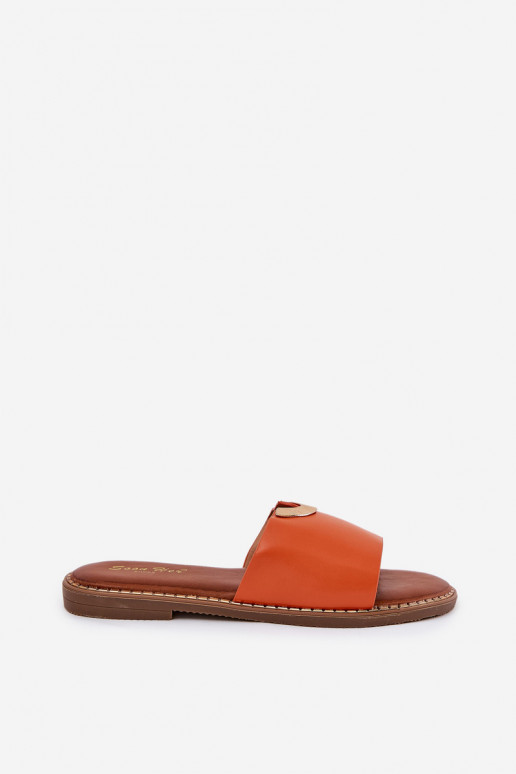 Women's Eco Leather Slippers With Decorative Details Orange Mevith Women's Eco Leather Slippers With Decorative Details Orange Mevith