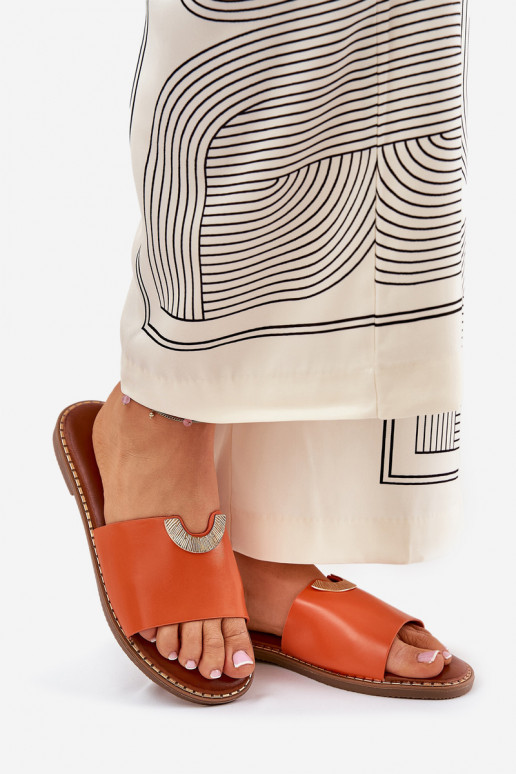 Women's Eco Leather Slippers With Decorative Details Orange Mevith Women's Eco Leather Slippers With Decorative Details Orange Mevith