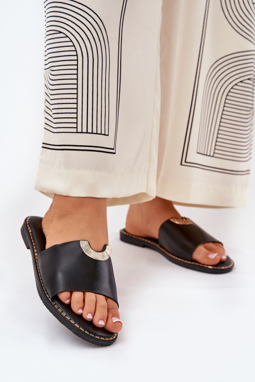 Women's Eco Leather Slippers With Decorative Details Orange Mevith Women's Eco Leather Slippers With Decorative Details Orange Mevith