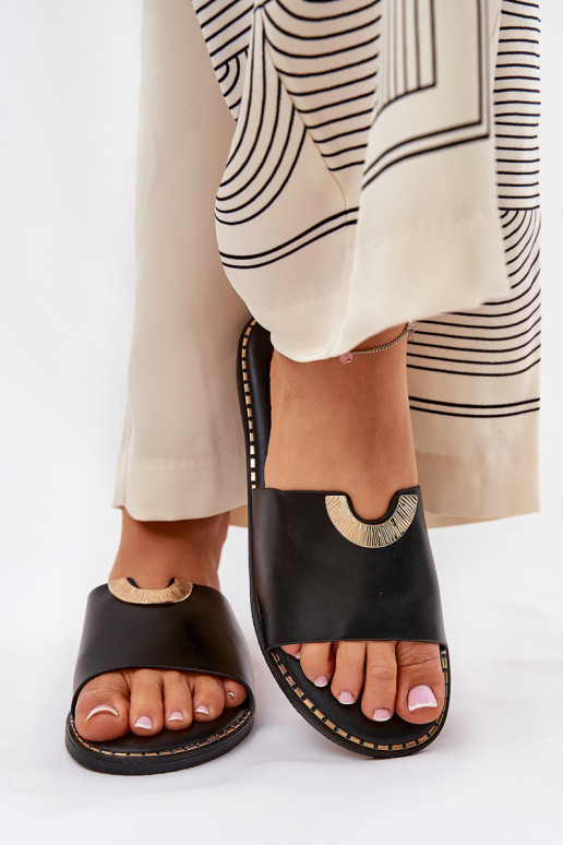 Women's Eco Leather Slippers With Decorative Details Orange Mevith Women's Eco Leather Slippers With Decorative Details Orange Mevith