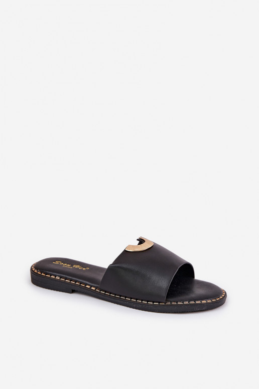Women's Eco Leather Slippers With Decorative Details Orange Mevith Women's Eco Leather Slippers With Decorative Details Orange Mevith