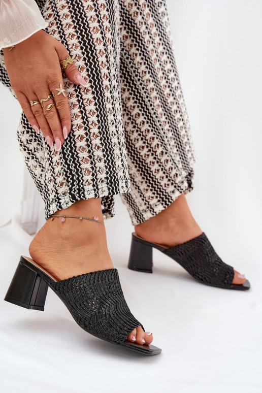 Ladies Mules With Braiding On Heel Black Ciariloria