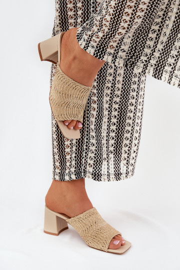 Women's Heeled Sandals With Weaving Beige Ciariloria