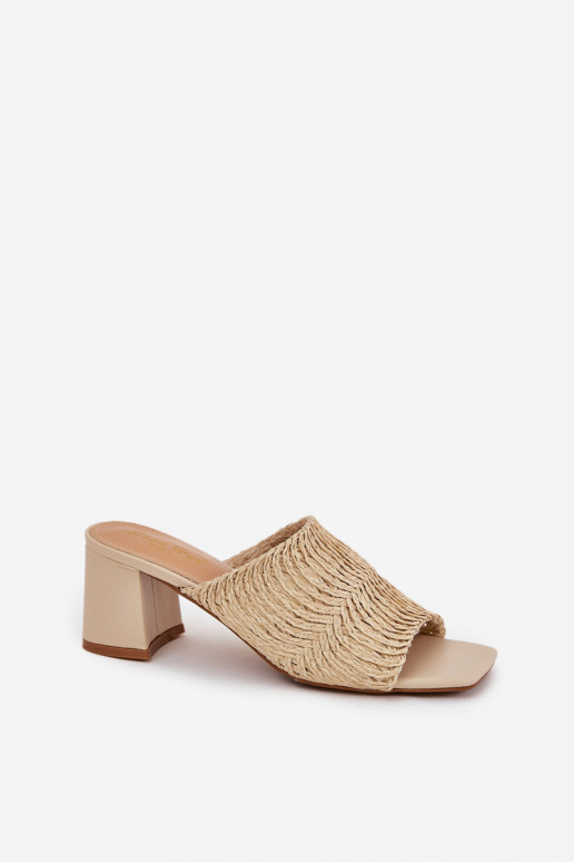 Women's Heeled Sandals With Weaving Beige Ciariloria
